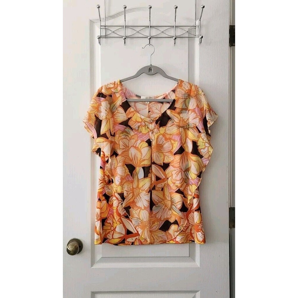 Clover + Pine‎ Women's Floral chiffon over blouse/cape with matching tank Sz XL